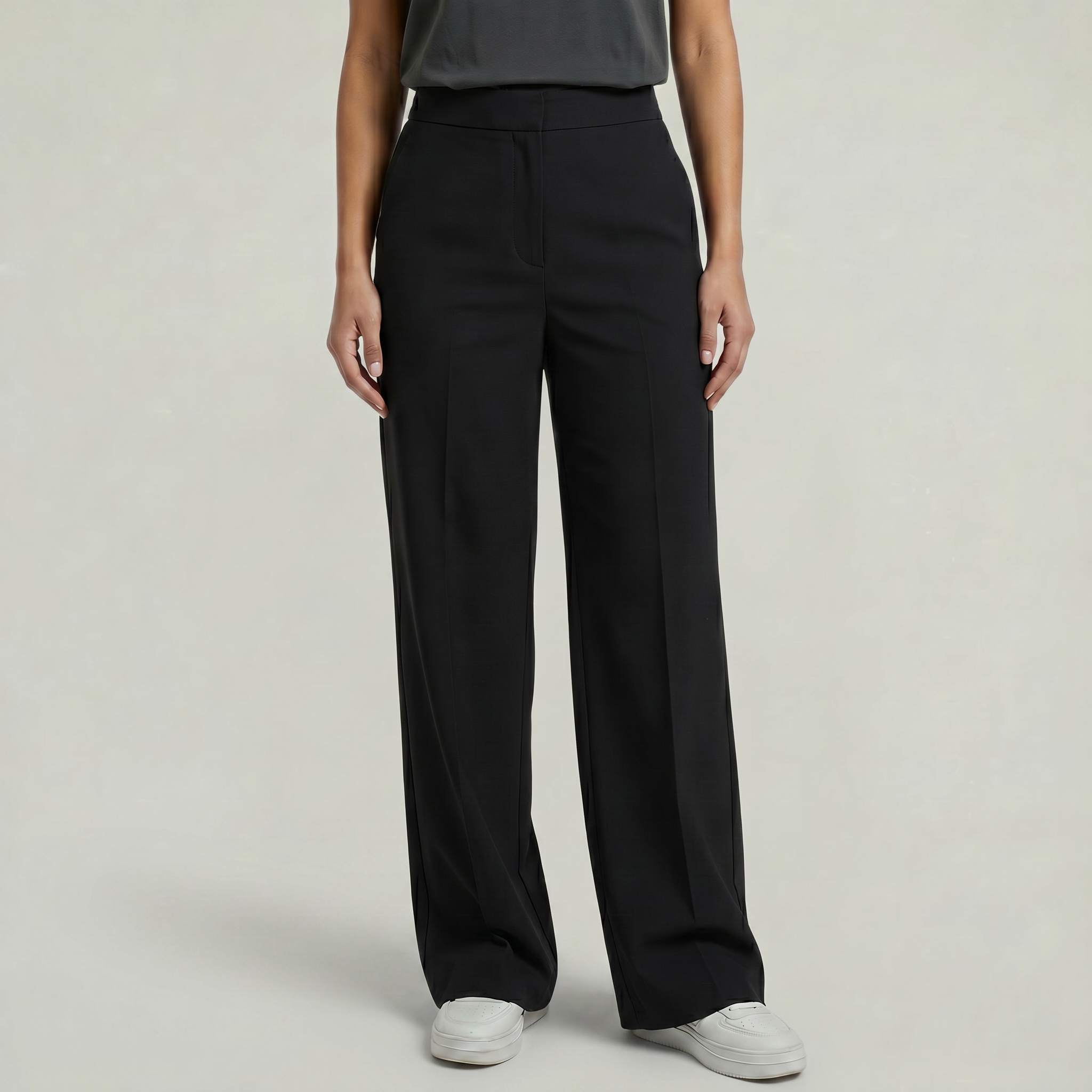 Women's High Waist Wide Leg Trousers - Tailored Smart Casual Straight Leg Pants