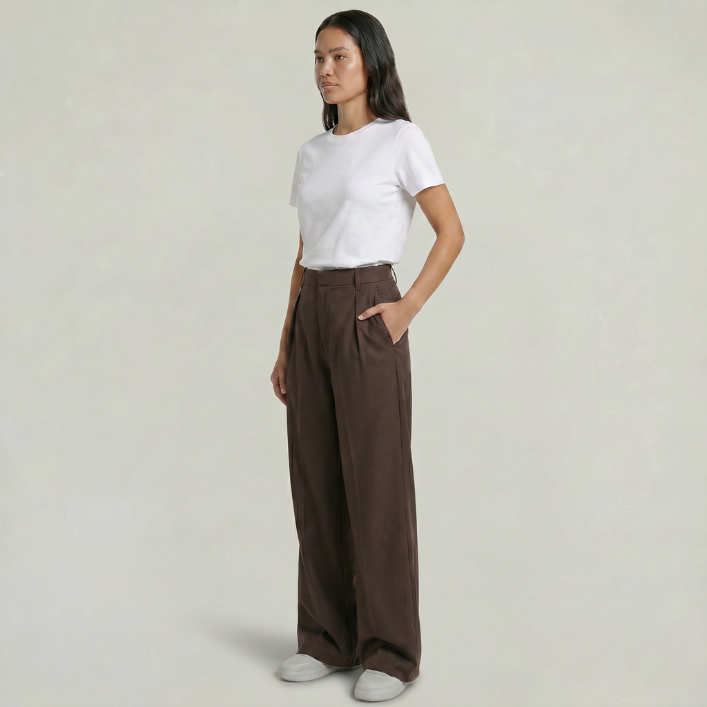 Women's High Waist Wide Leg Trousers - Tailored Smart Casual Straight Leg Pants