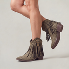 Women’s Fringe Ankle Boots - Studded Block Heel Western Fit