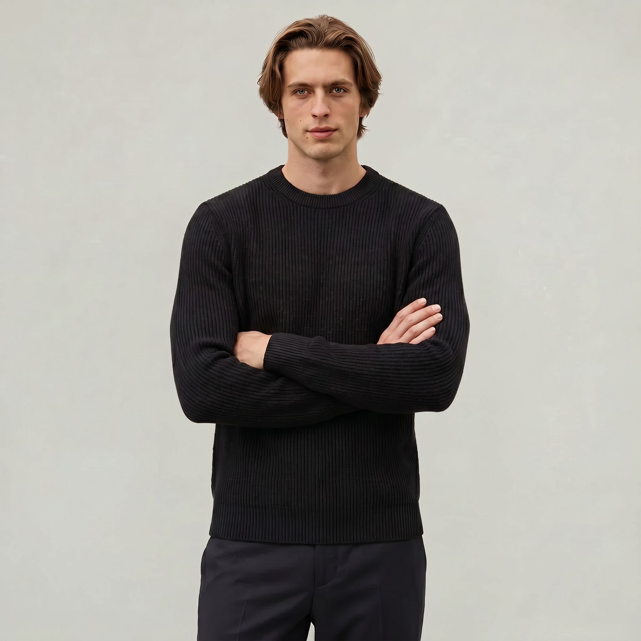 Men's Ribbed Knit Jumper – Crew Neck Pullover