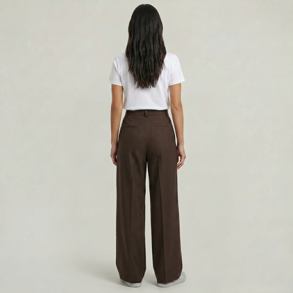 Women's High Waist Wide Leg Trousers - Tailored Smart Casual Straight Leg Pants