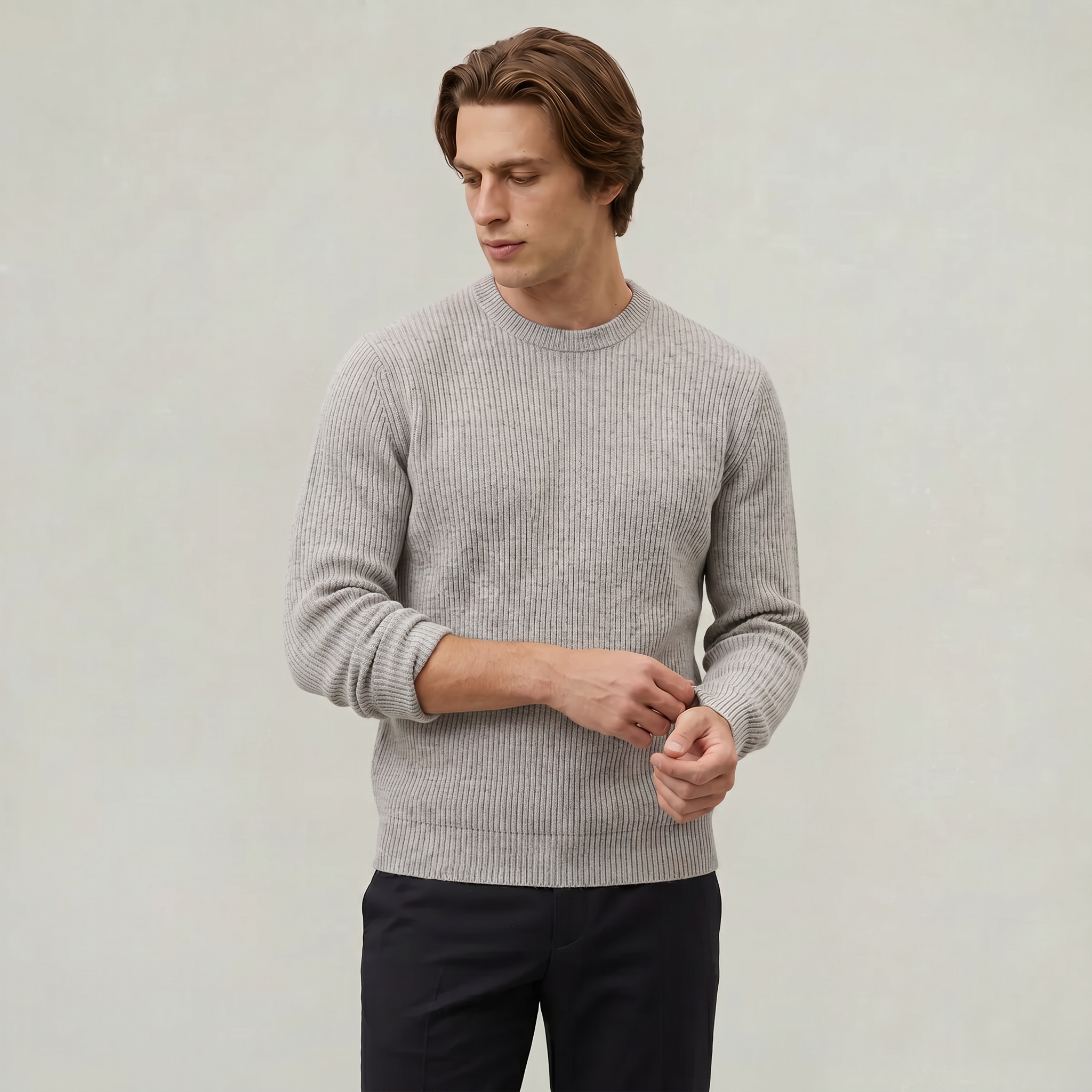 Men's Ribbed Knit Jumper – Crew Neck Pullover