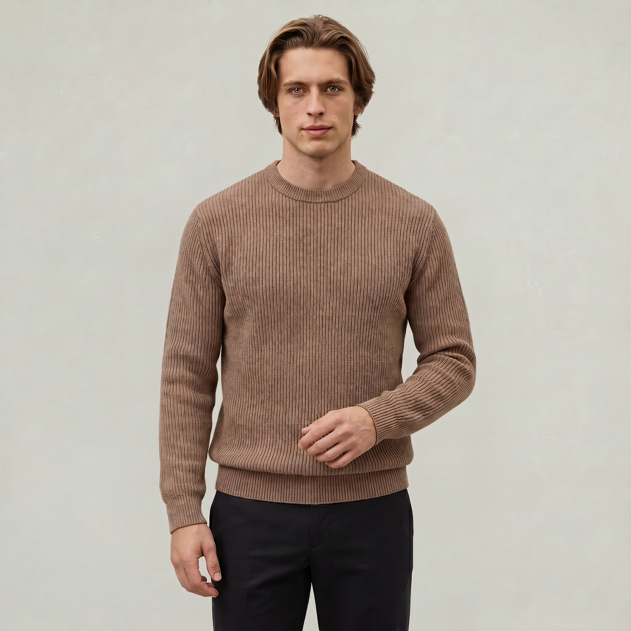 Men's Ribbed Knit Jumper – Crew Neck Pullover