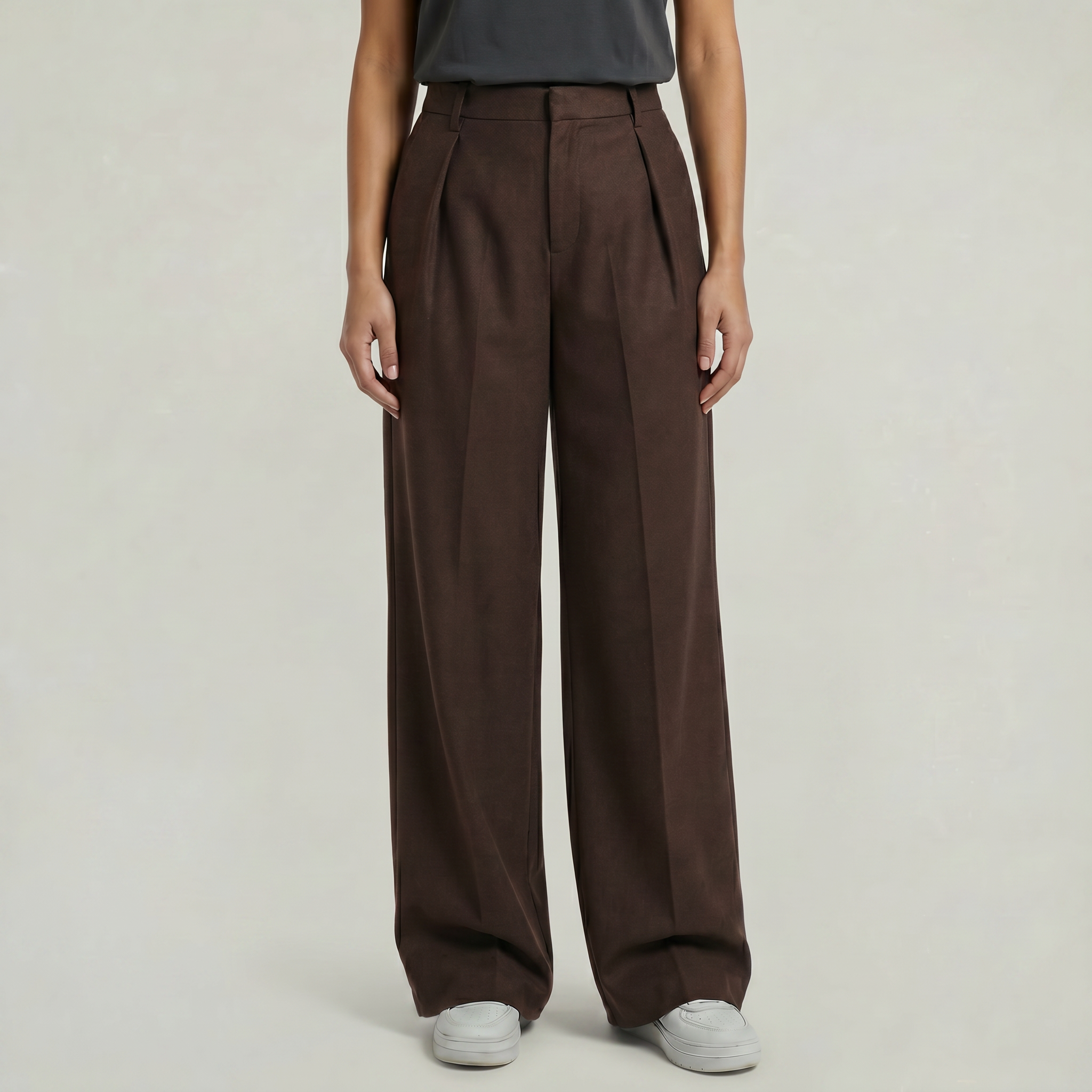Women's High Waist Wide Leg Trousers - Tailored Smart Casual Straight Leg Pants