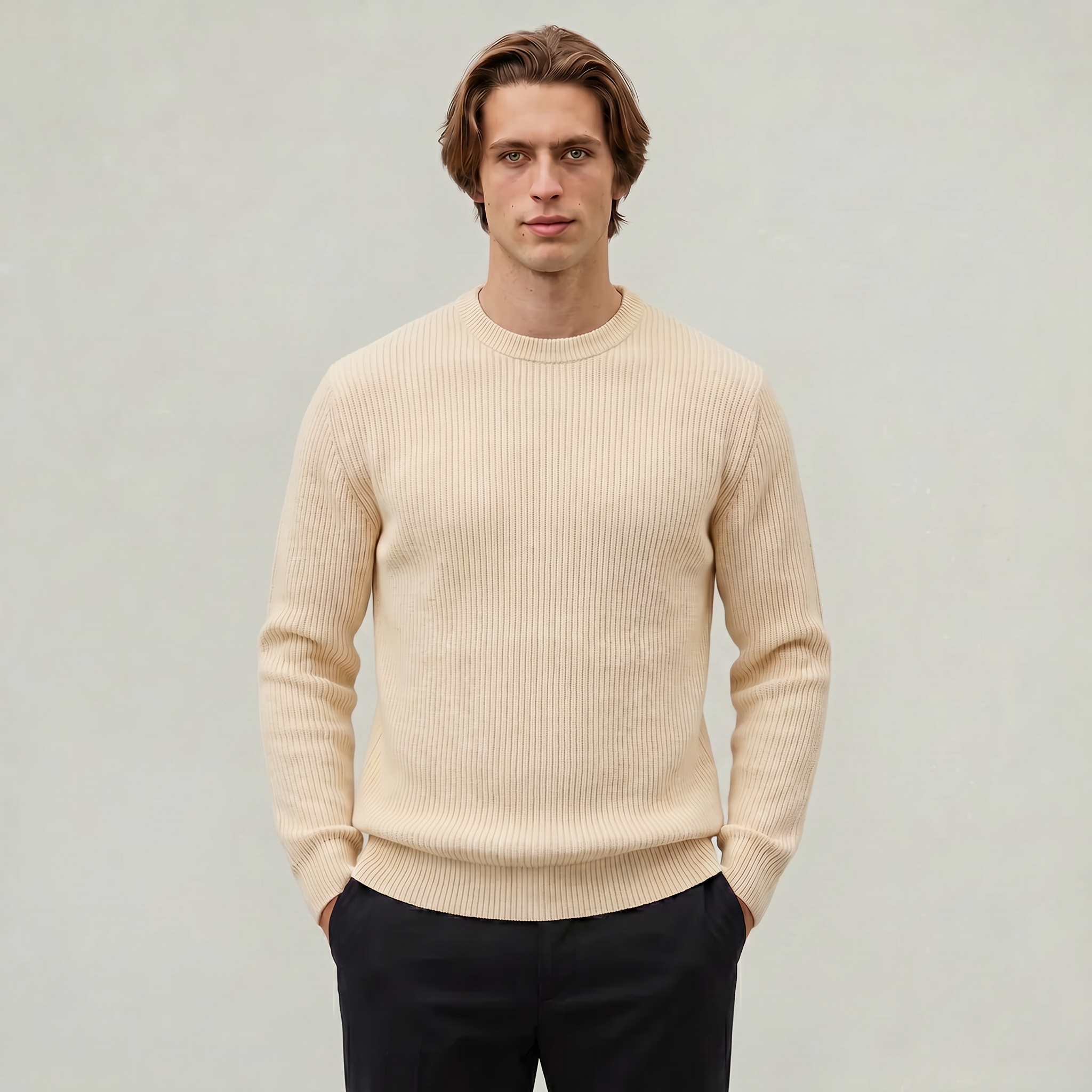 Men's Ribbed Knit Jumper – Crew Neck Pullover