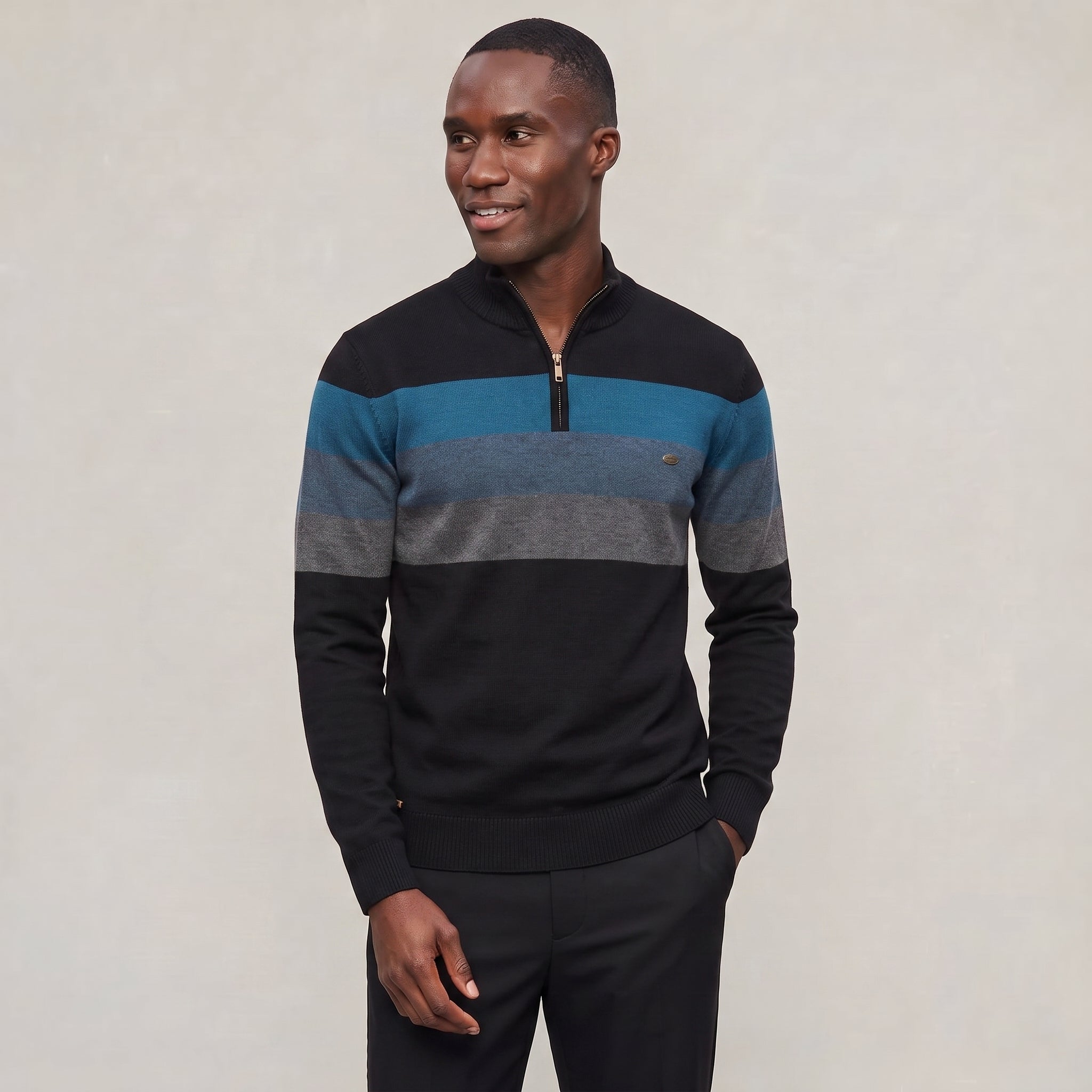 Men's Quarter Zip Sweater - High Neck Color Block Knit Pullover Smart Casual Winter