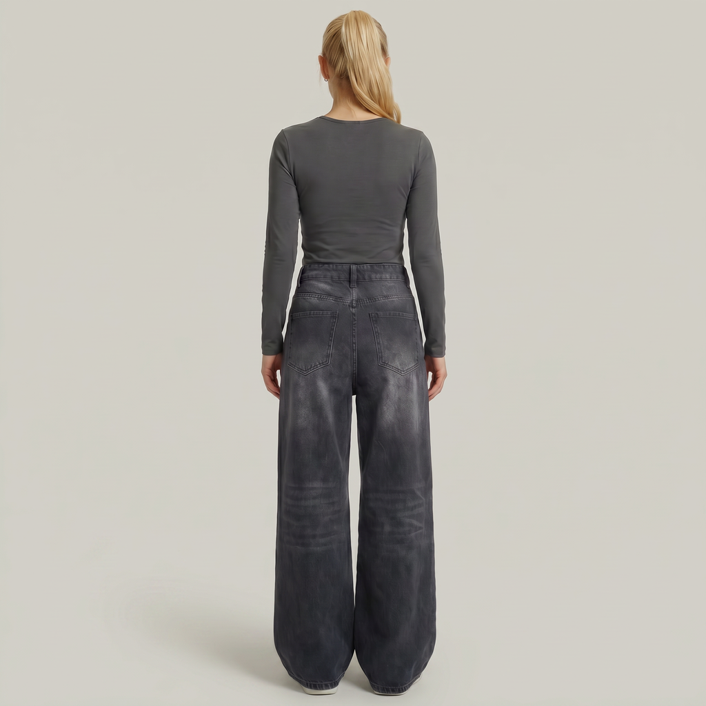 Women’s High Waisted Barrel Jeans - Loose Fit Straight Leg Denim