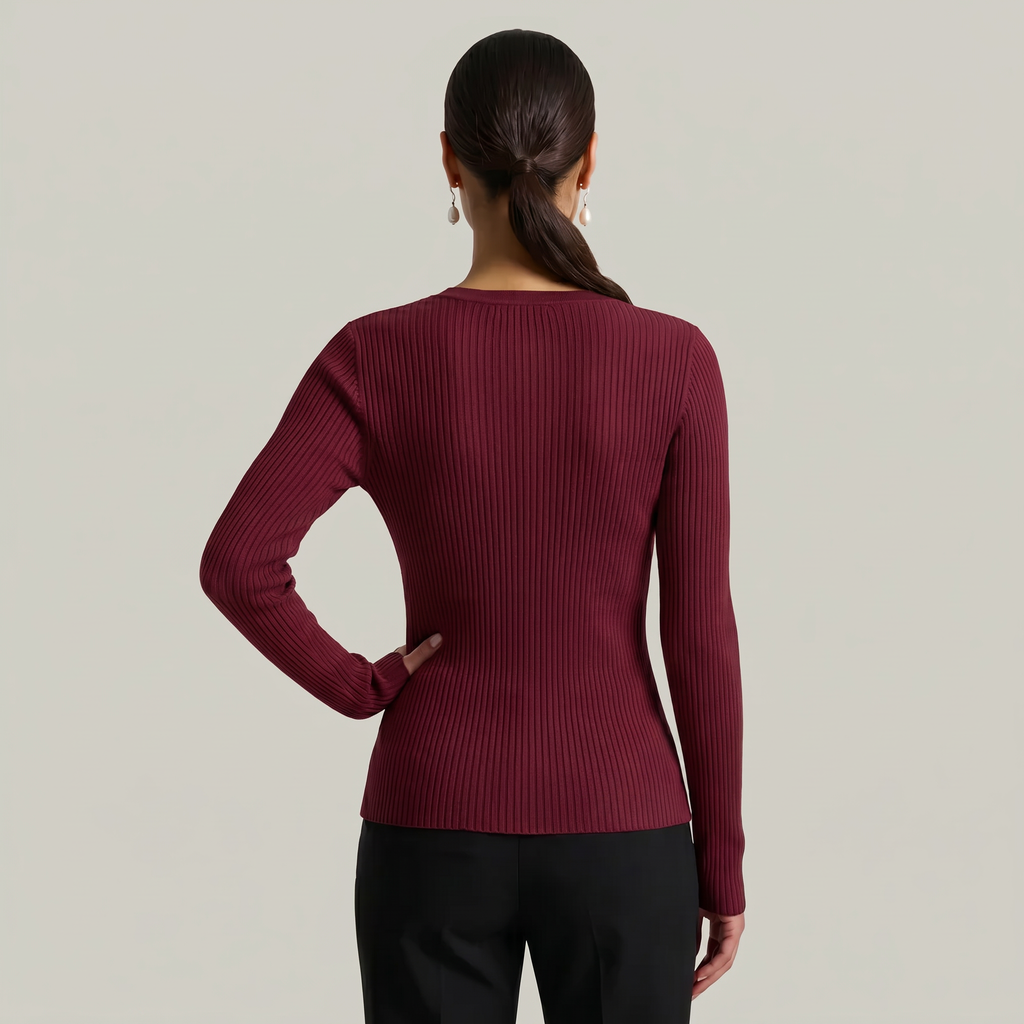 Women’s Long Sleeve Fitted Top - Button Front Slim Fit