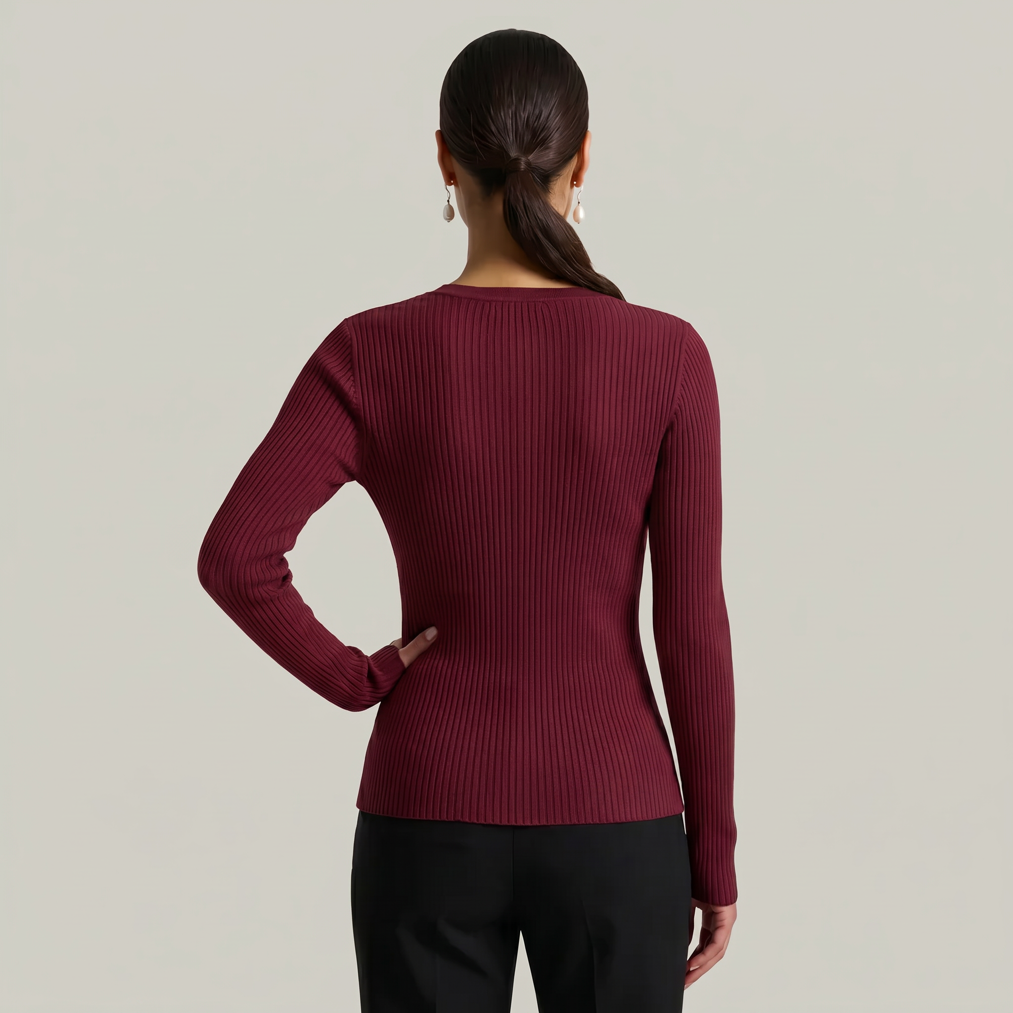 Women’s Long Sleeve Fitted Top - Button Front Slim Fit
