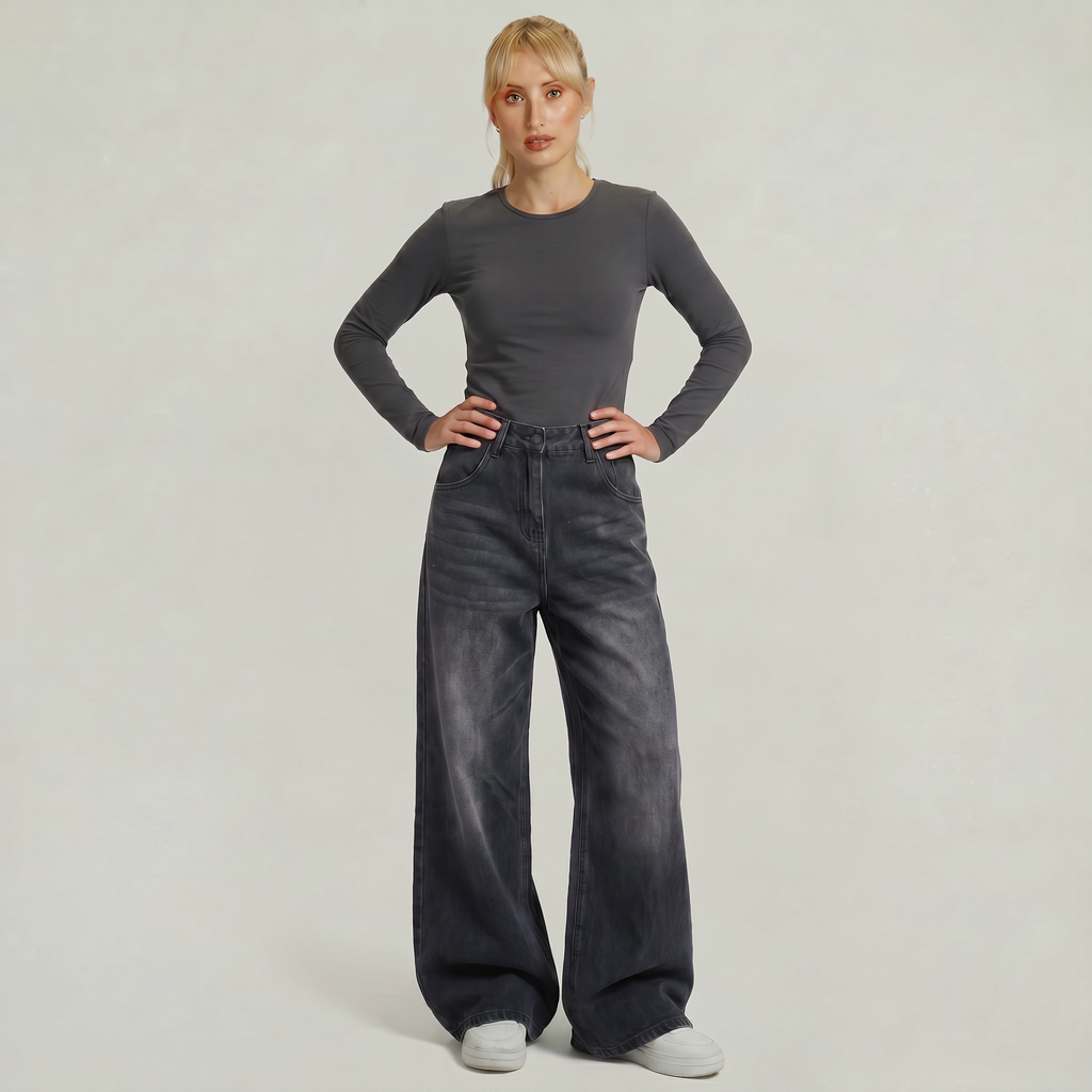 Women’s High Waisted Barrel Jeans - Loose Fit Straight Leg Denim
