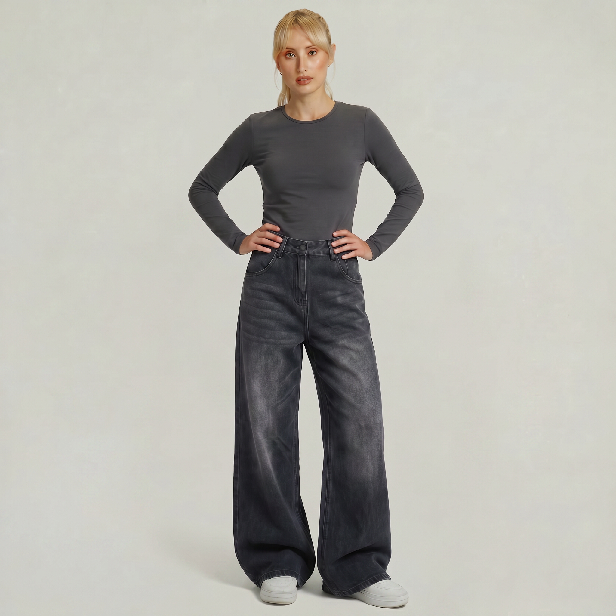 Women’s High Waisted Barrel Jeans - Loose Fit Straight Leg Denim