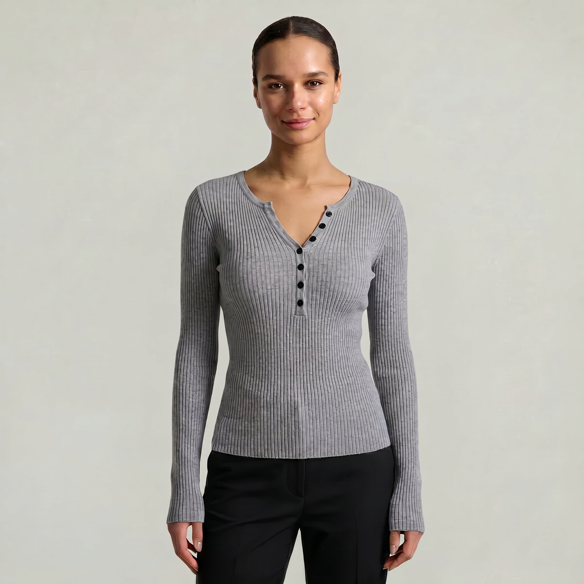Women’s Long Sleeve Fitted Top - Button Front Slim Fit