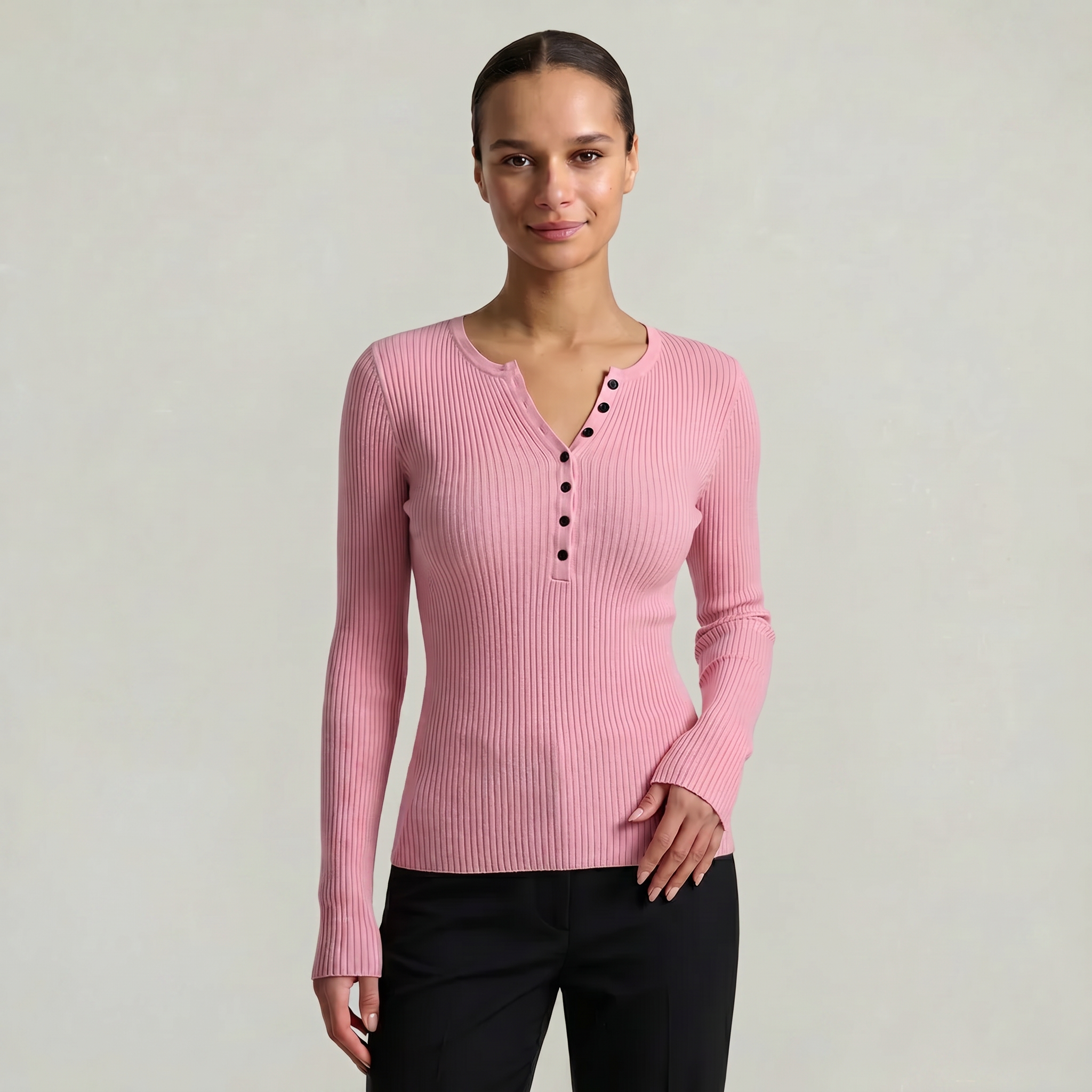 Women’s Long Sleeve Fitted Top - Button Front Slim Fit