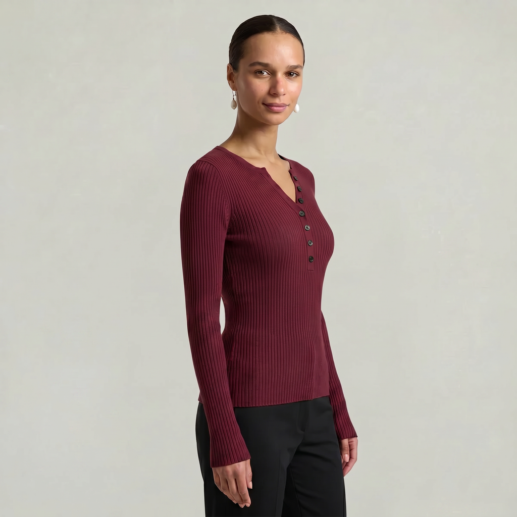 Women’s Long Sleeve Fitted Top - Button Front Slim Fit