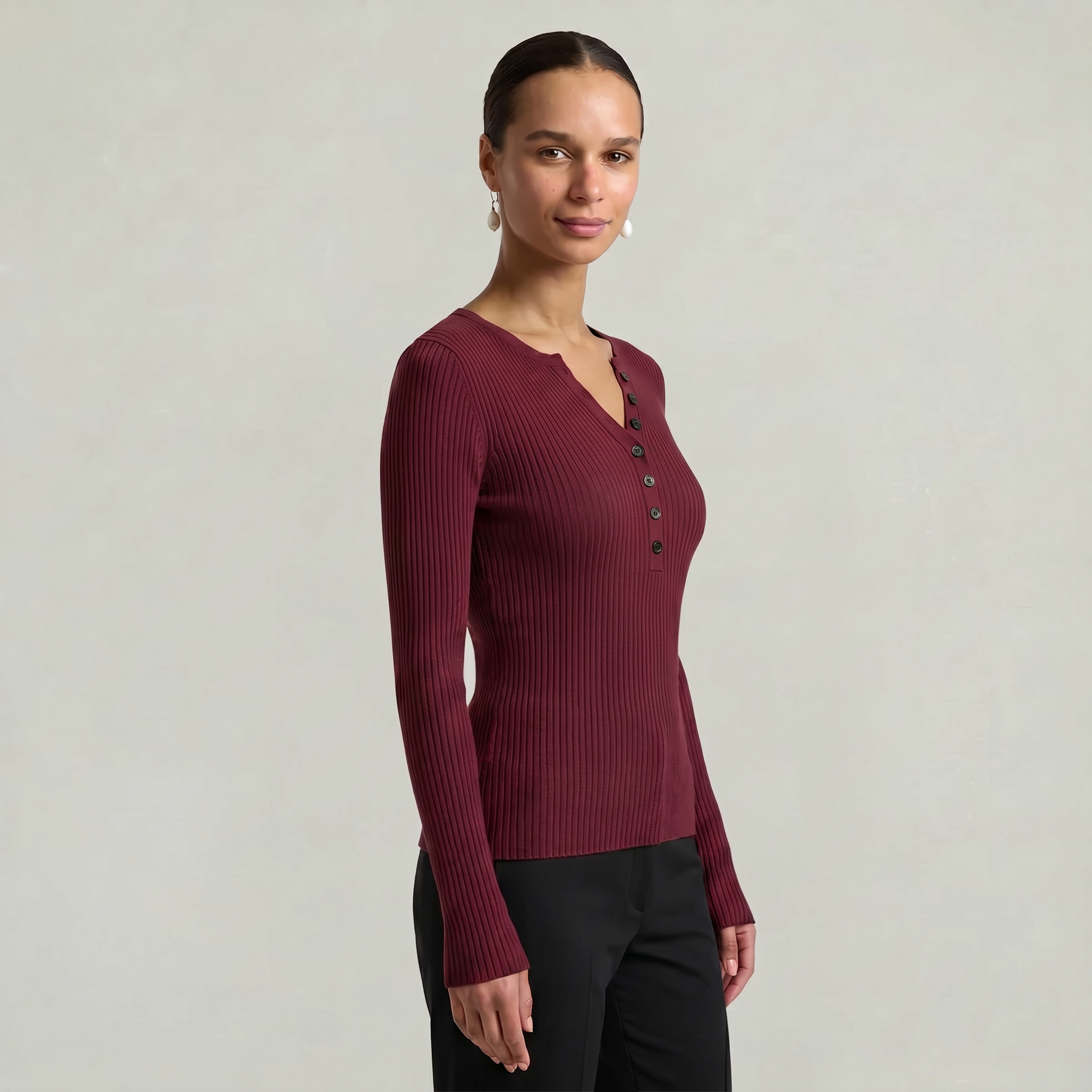 Women’s Long Sleeve Fitted Top - Button Front Slim Fit
