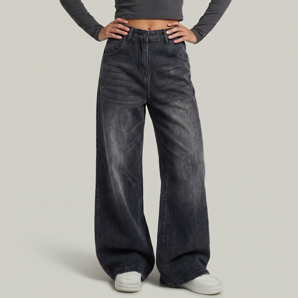 Women’s High Waisted Barrel Jeans - Loose Fit Straight Leg Denim