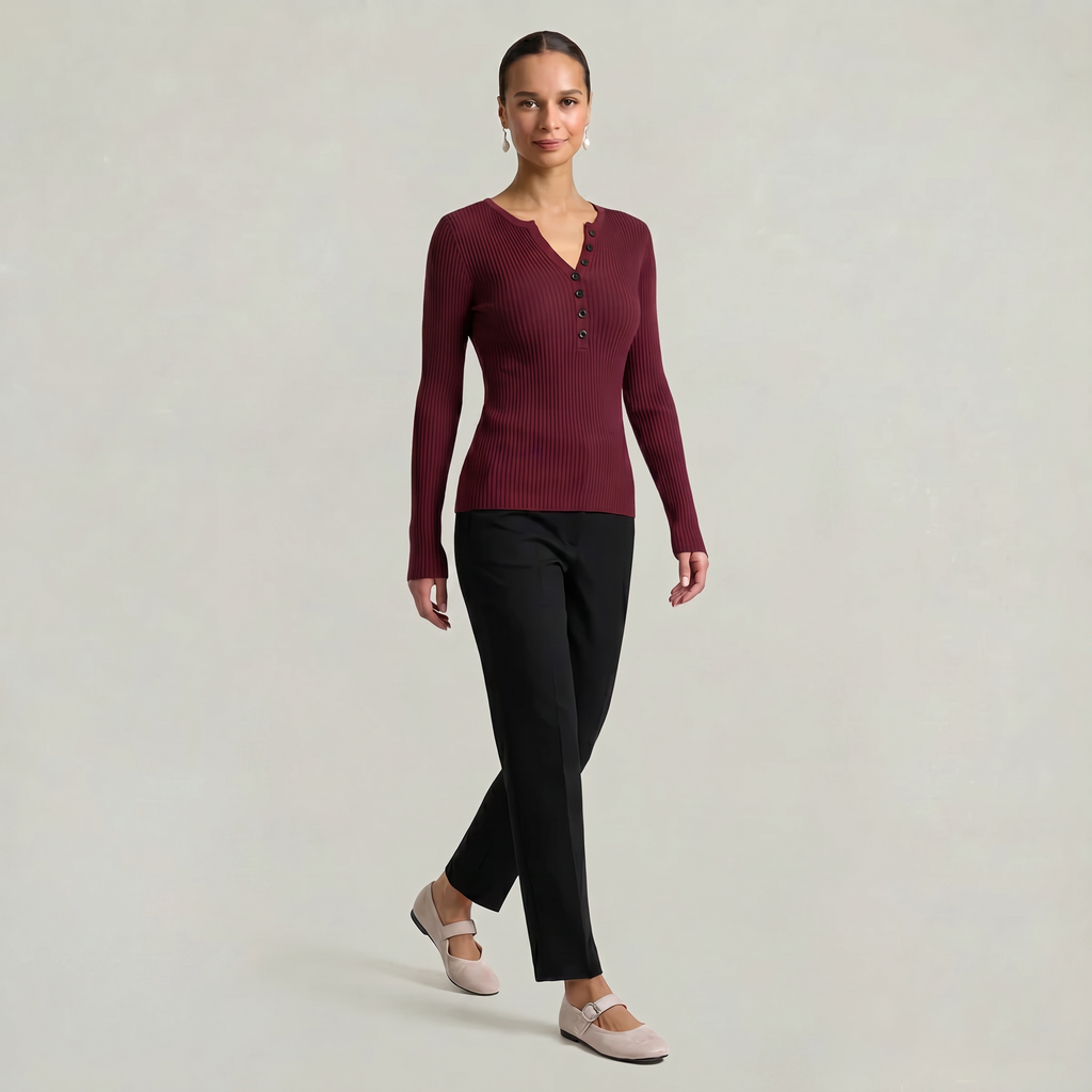Women’s Long Sleeve Fitted Top - Button Front Slim Fit