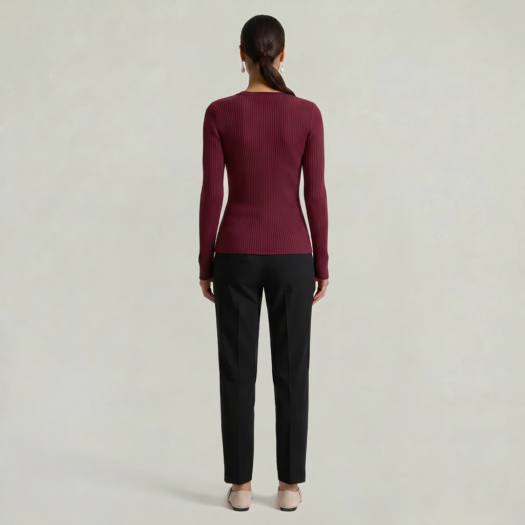Women’s Long Sleeve Fitted Top - Button Front Slim Fit