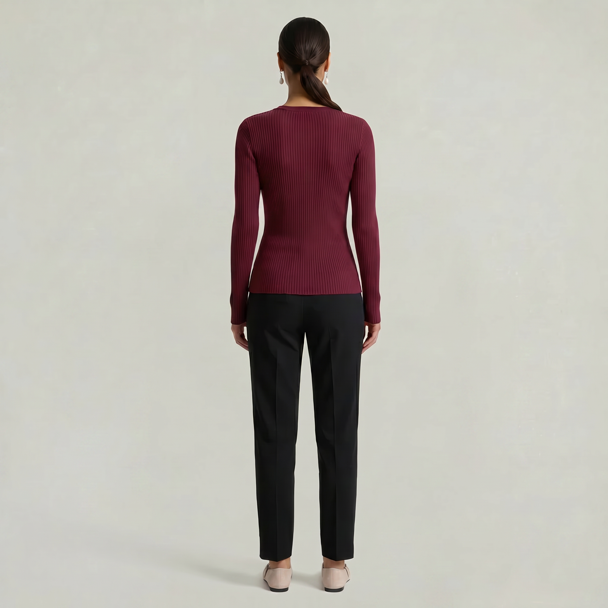 Women’s Long Sleeve Fitted Top - Button Front Slim Fit