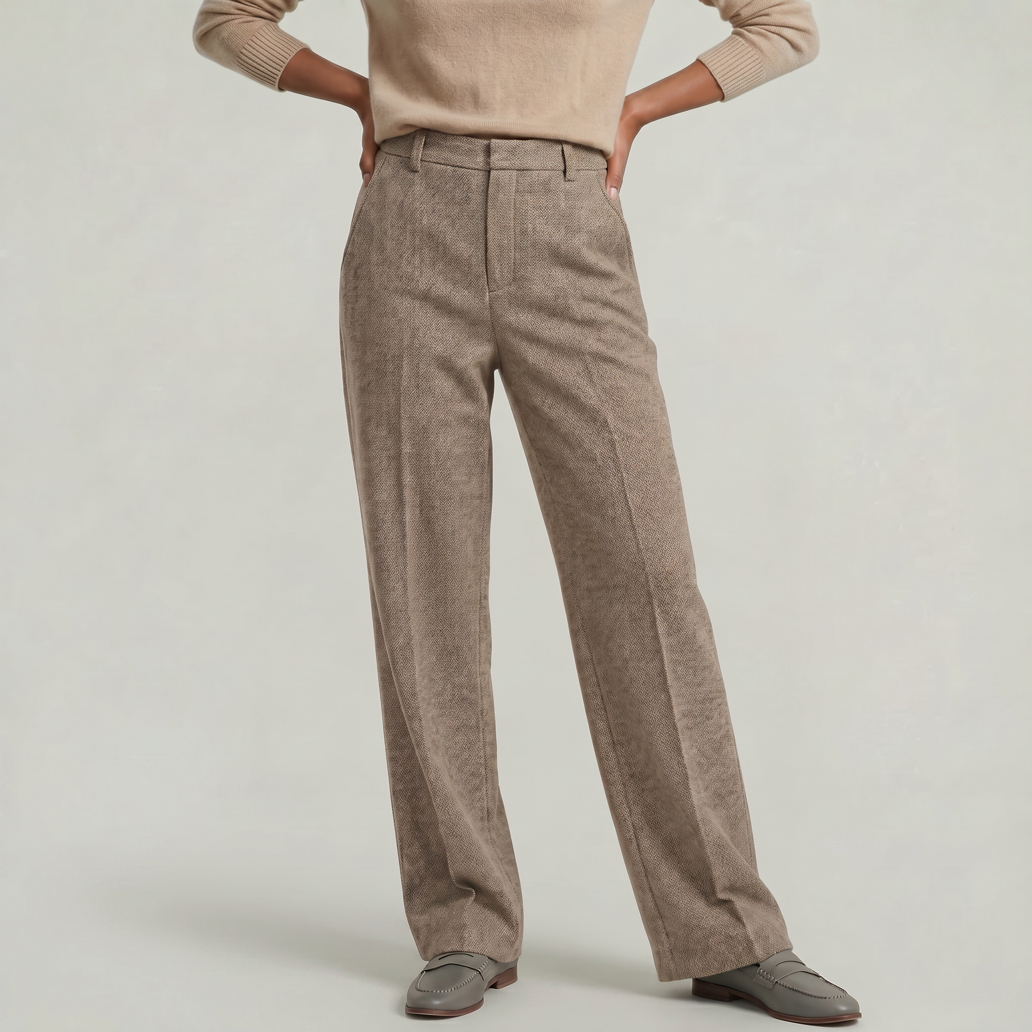 Women’s Wool Tailored Trousers - High Waist Straight Fit