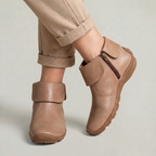 Women's Slip-On Ankle Boots - Side Zip Velcro Strap Comfort Leather Booties Winter