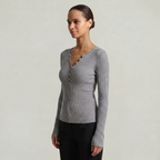 Women’s Long Sleeve Fitted Top - Button Front Slim Fit