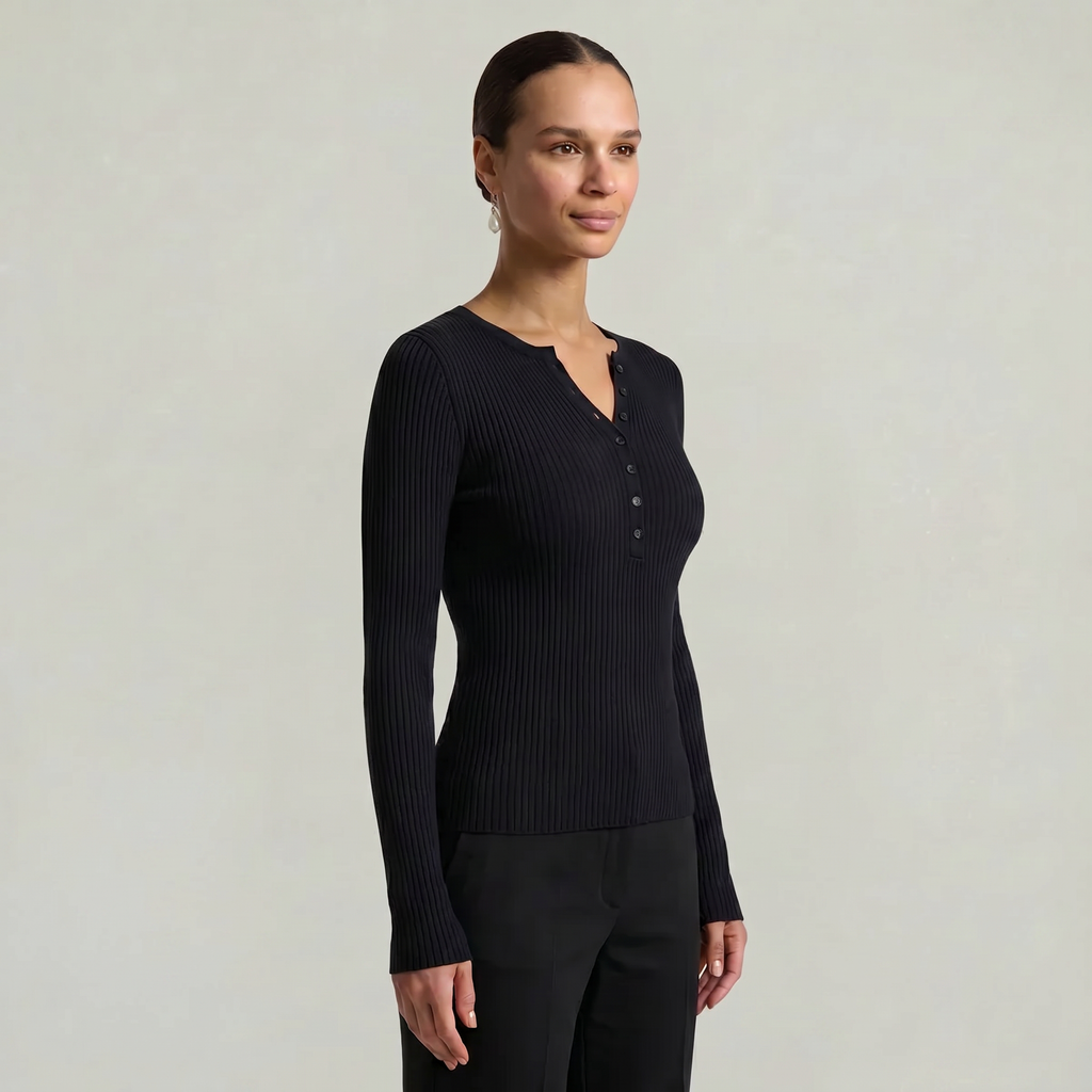 Women’s Long Sleeve Fitted Top - Button Front Slim Fit