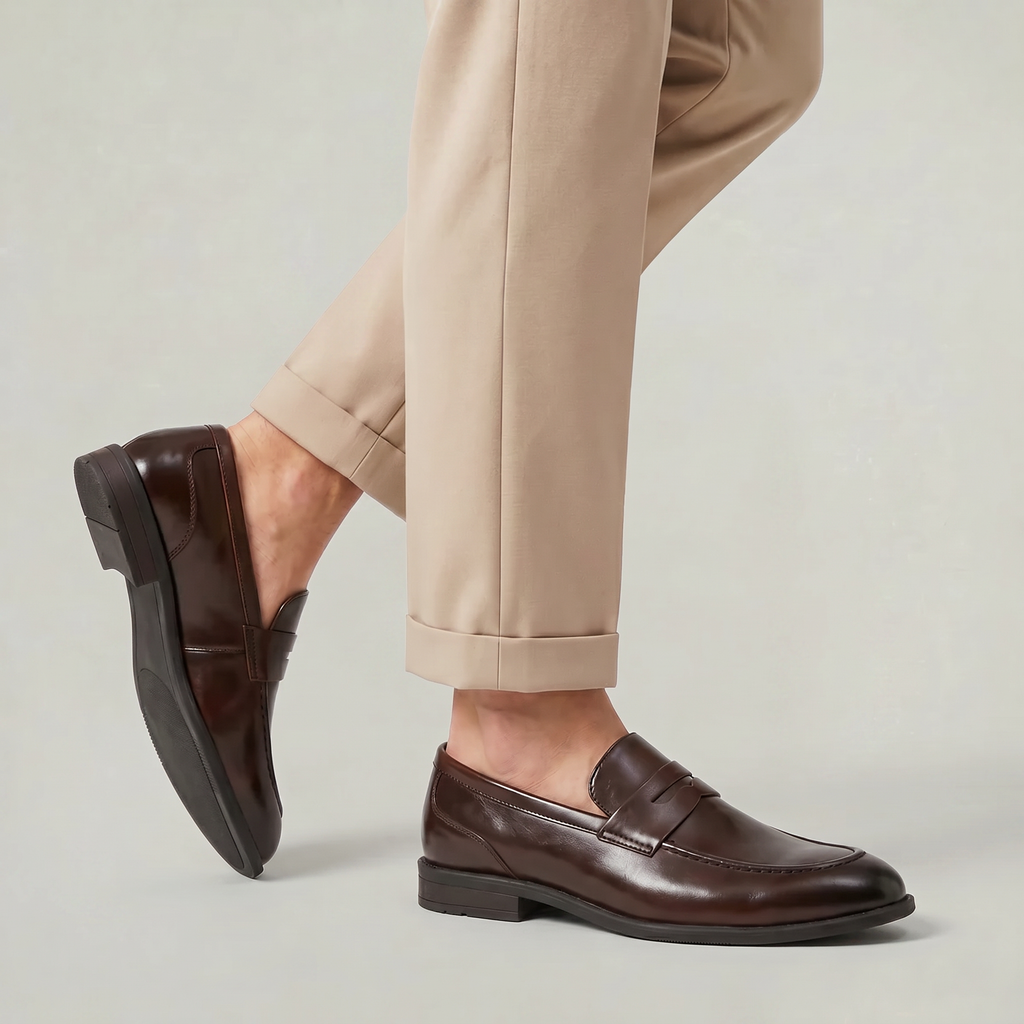Men’s Leather Slip-On Loafers - Soft Sole Business Casual Shoes