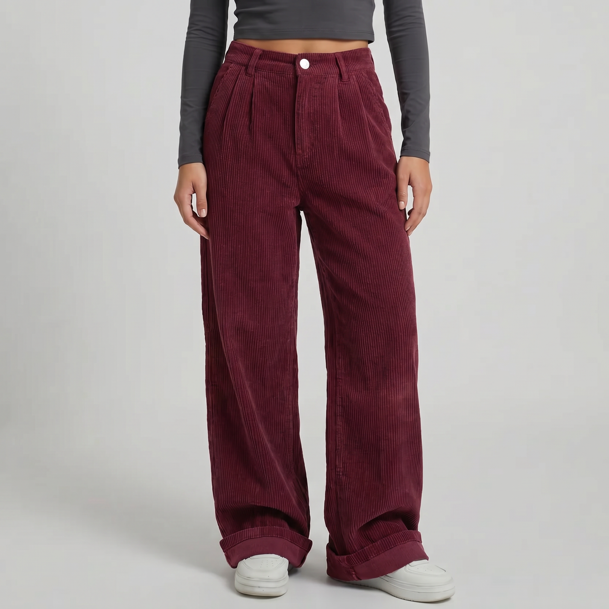 Women’s High-Waisted Corduroy Pants - Wide Leg Loose Fit