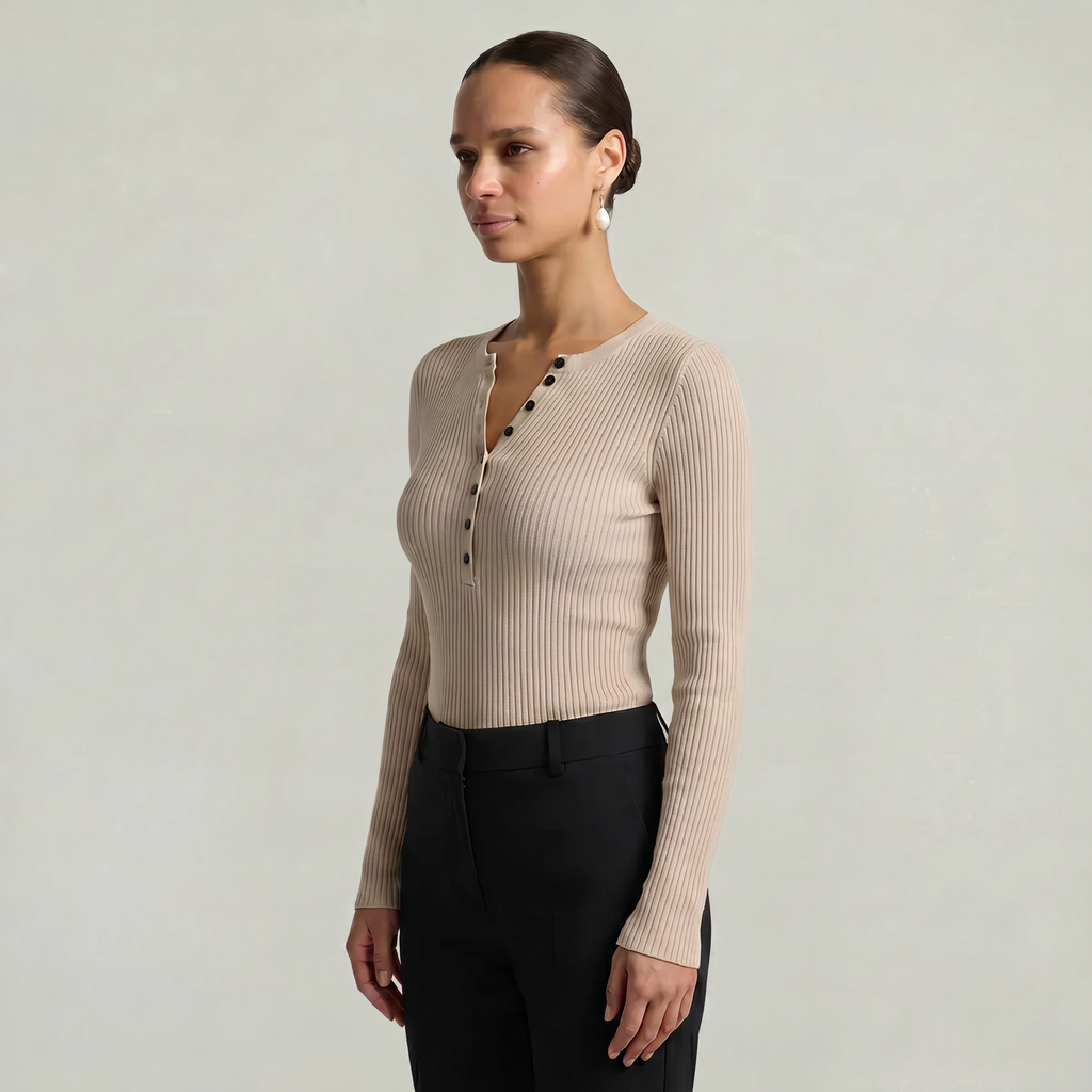 Women’s Long Sleeve Fitted Top - Button Front Slim Fit