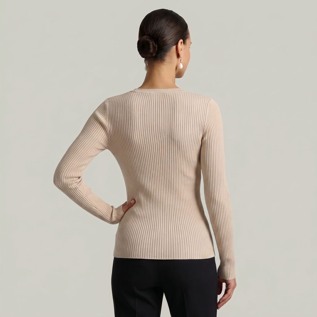 Women’s Long Sleeve Fitted Top - Button Front Slim Fit