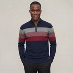 Men's Quarter Zip Sweater - High Neck Color Block Knit Pullover Smart Casual Winter