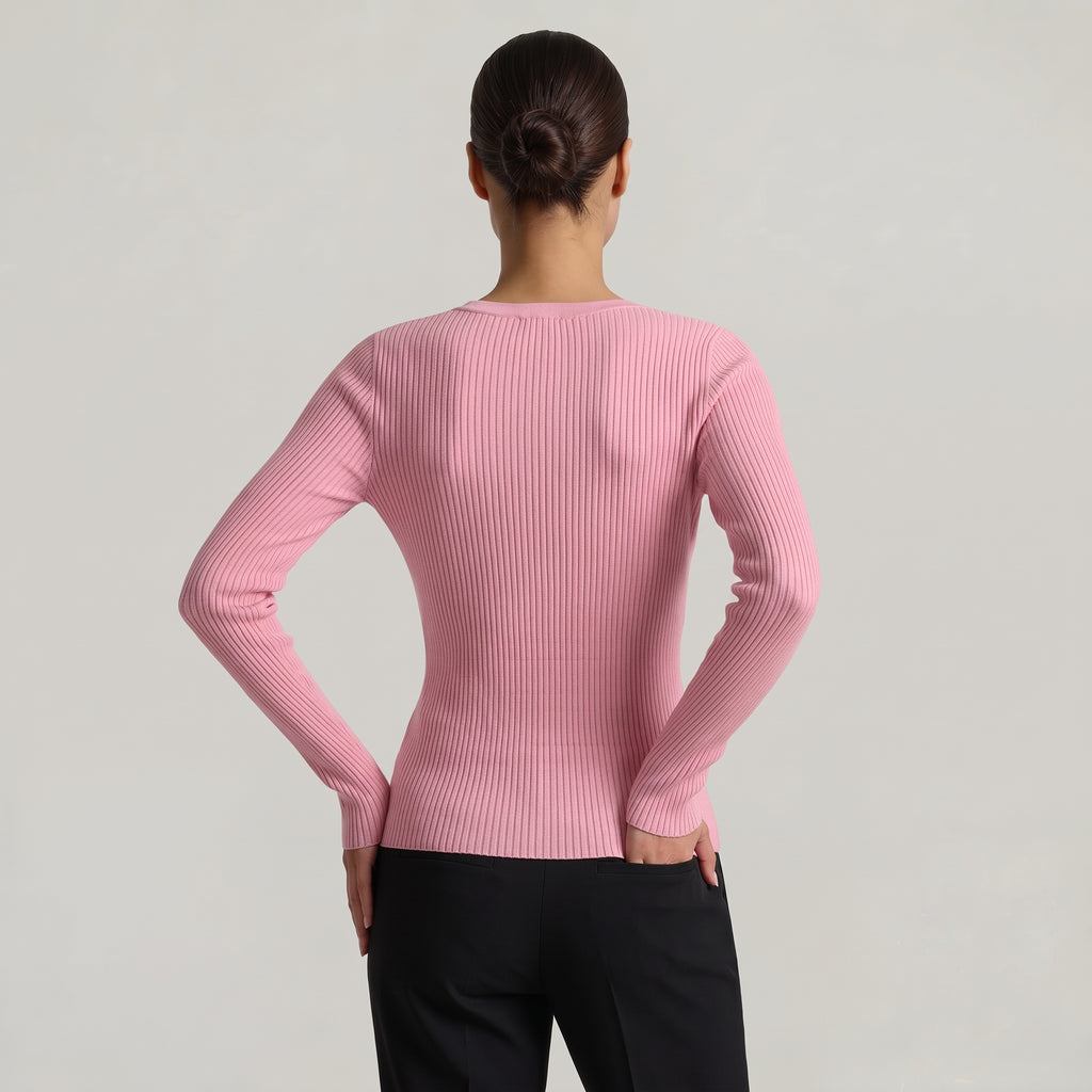 Women’s Long Sleeve Fitted Top - Button Front Slim Fit