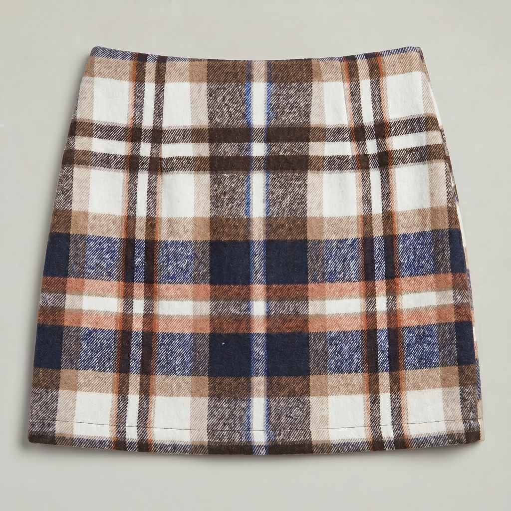 Women’s Plaid A-Line Skirt - High Waist Tweed Style Mini Skirt