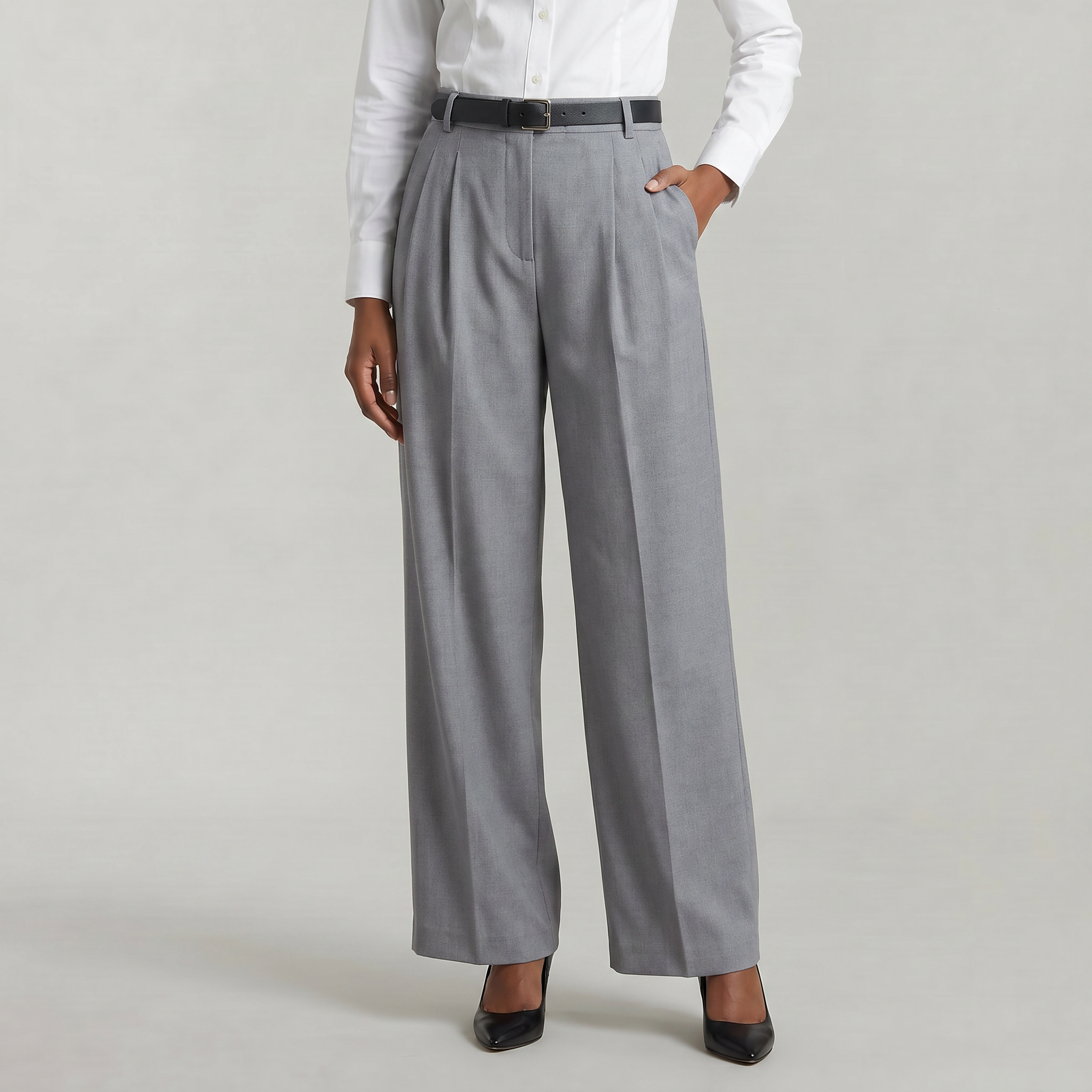 Women’s High Waist Wide Leg Trousers - Smart Casual Tailored Office Pants