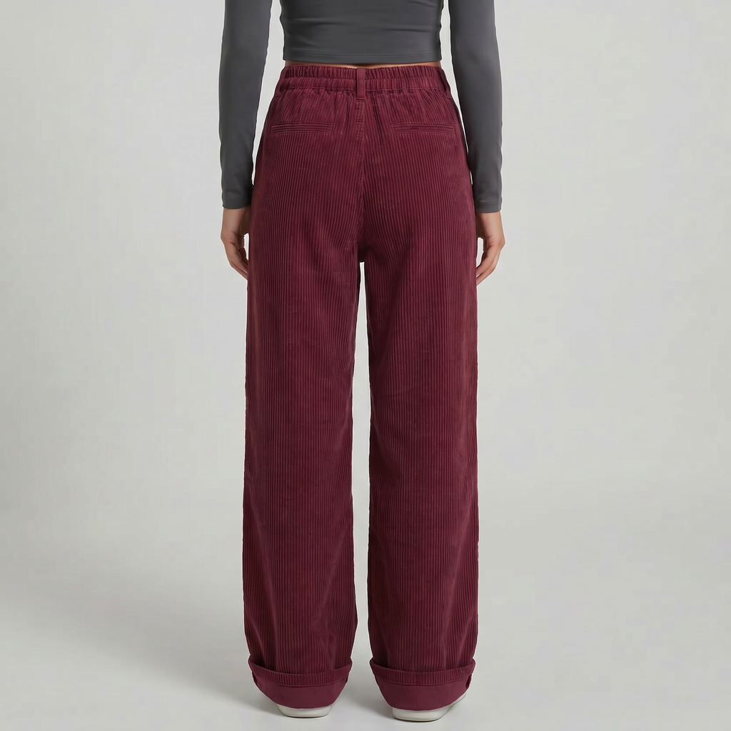 Women’s High-Waisted Corduroy Pants - Wide Leg Loose Fit