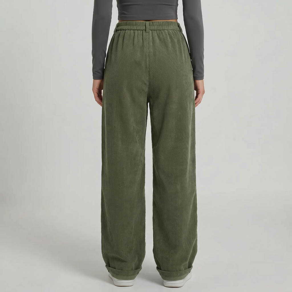 Women’s High-Waisted Corduroy Pants - Wide Leg Loose Fit