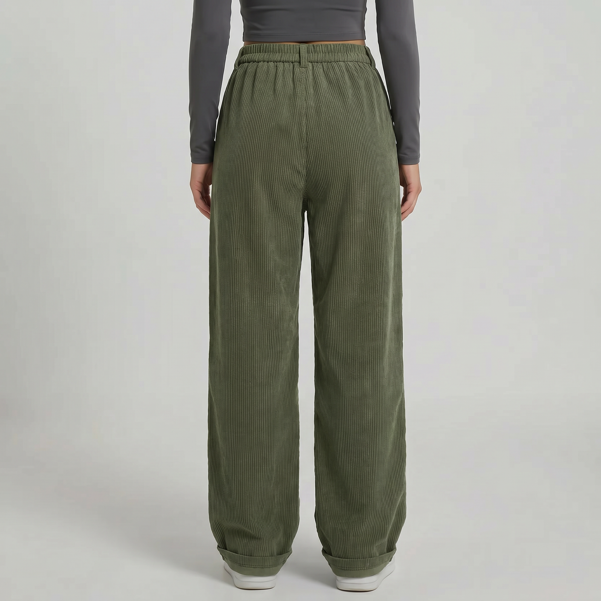 Women’s High-Waisted Corduroy Pants - Wide Leg Loose Fit