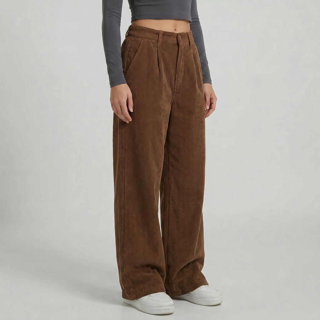 Women’s High-Waisted Corduroy Pants - Wide Leg Loose Fit