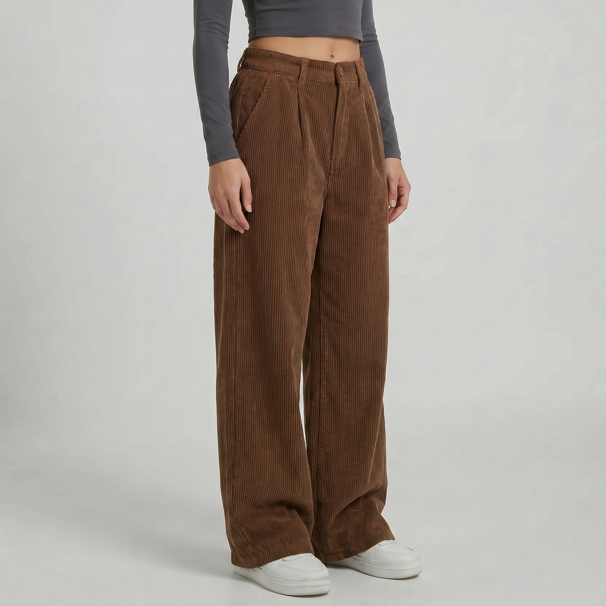 Women’s High-Waisted Corduroy Pants - Wide Leg Loose Fit