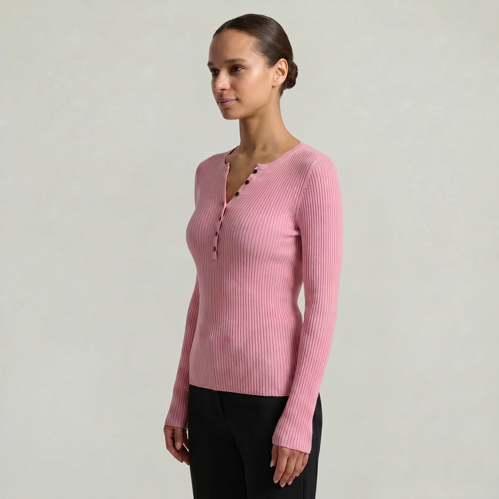 Women’s Long Sleeve Fitted Top - Button Front Slim Fit