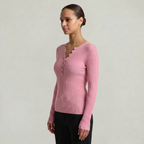 Women’s Long Sleeve Fitted Top - Button Front Slim Fit