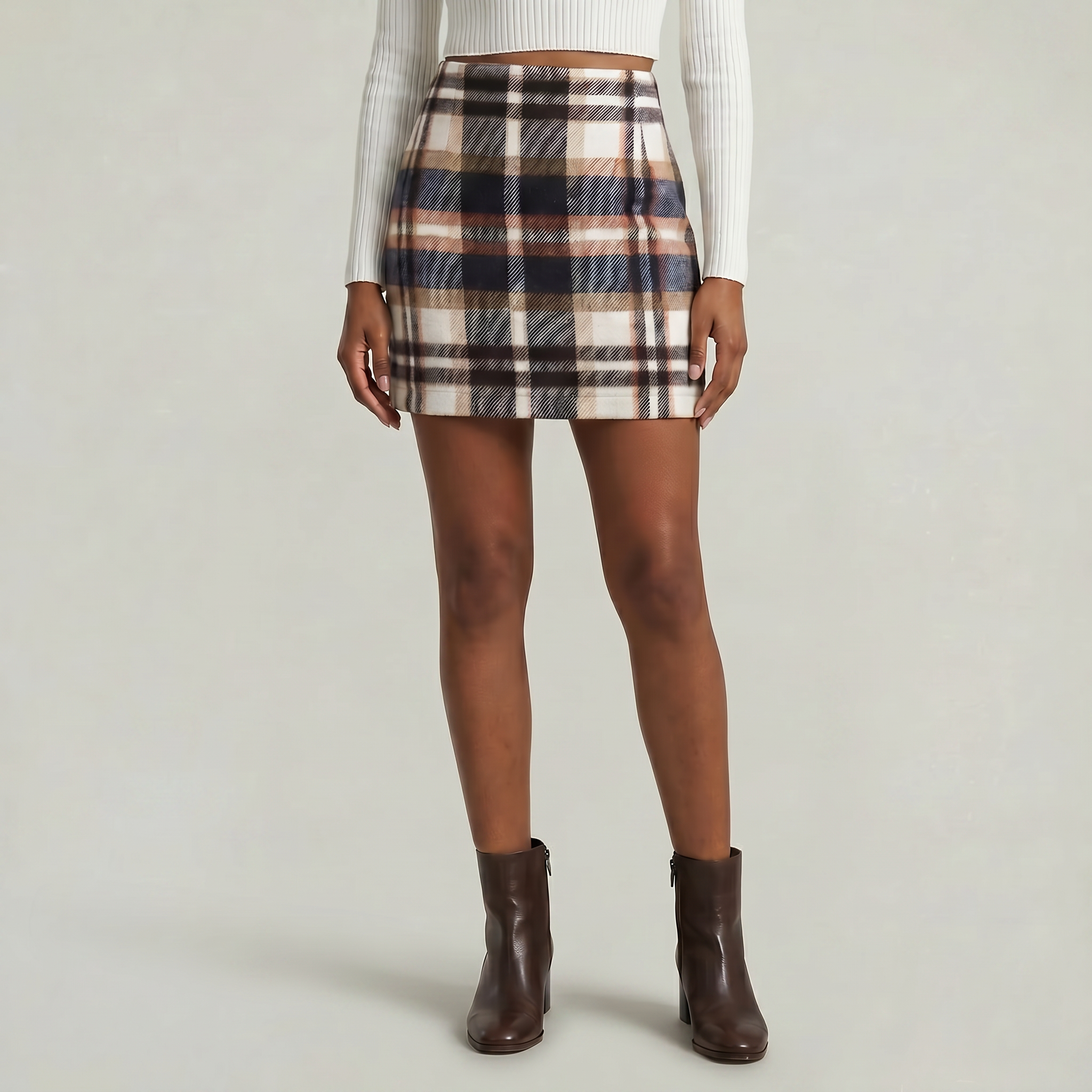 Women’s Plaid A-Line Skirt - High Waist Tweed Style Mini Skirt