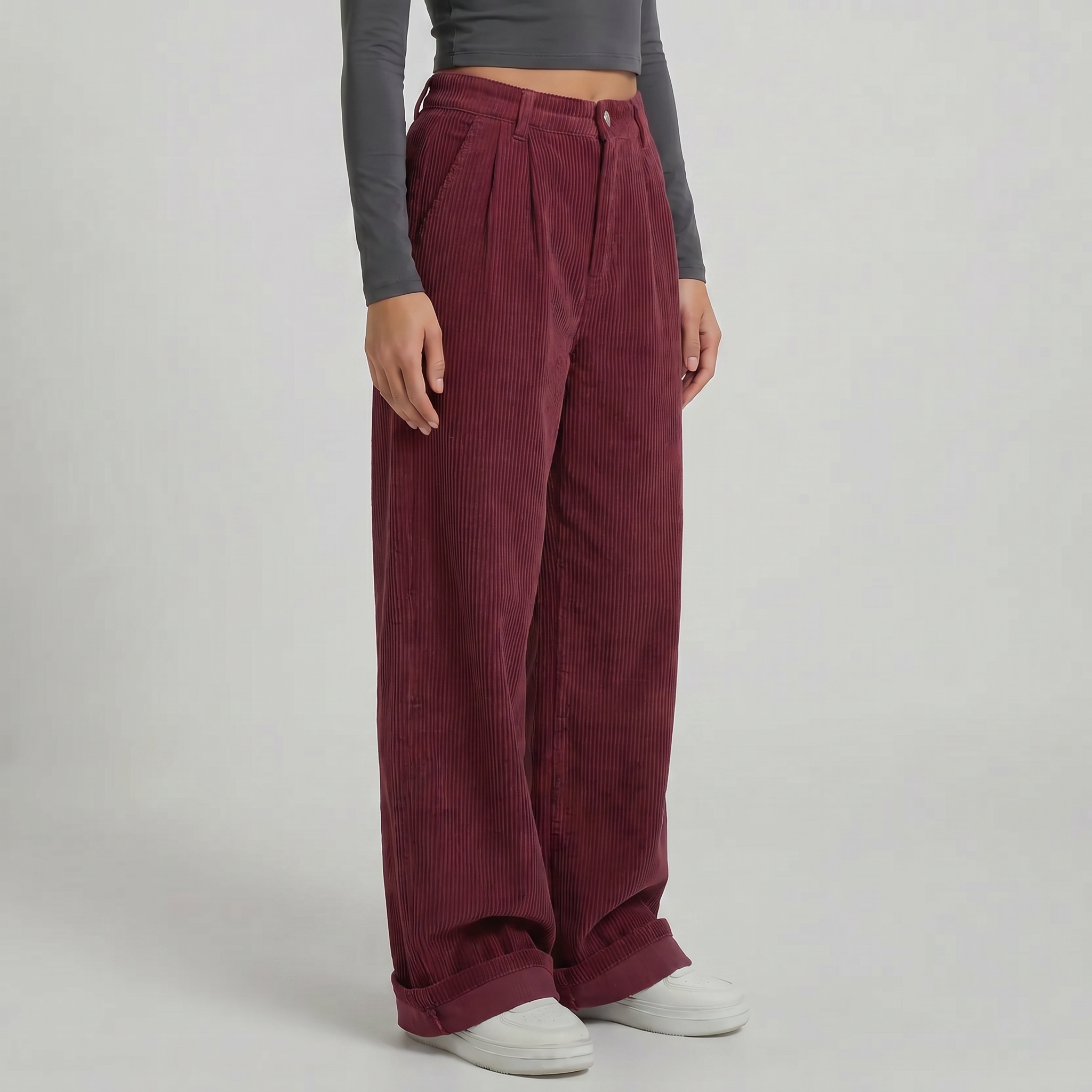 Women’s High-Waisted Corduroy Pants - Wide Leg Loose Fit