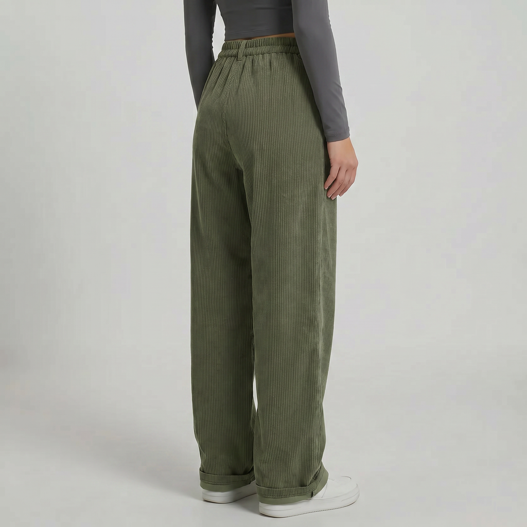Women’s High-Waisted Corduroy Pants - Wide Leg Loose Fit