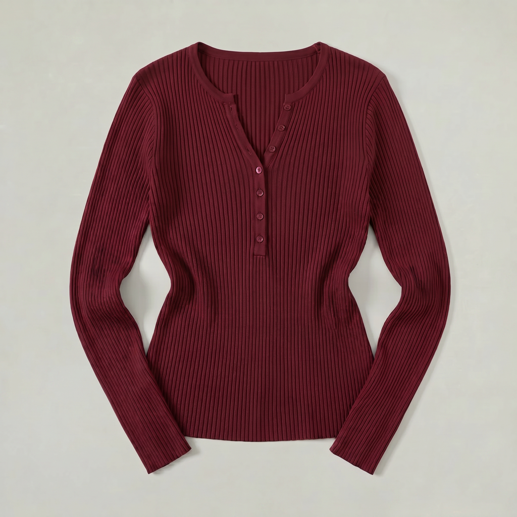 Women’s Long Sleeve Fitted Top - Button Front Slim Fit