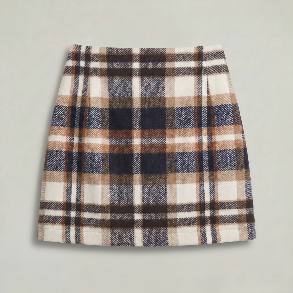 Women’s Plaid A-Line Skirt - High Waist Tweed Style Mini Skirt