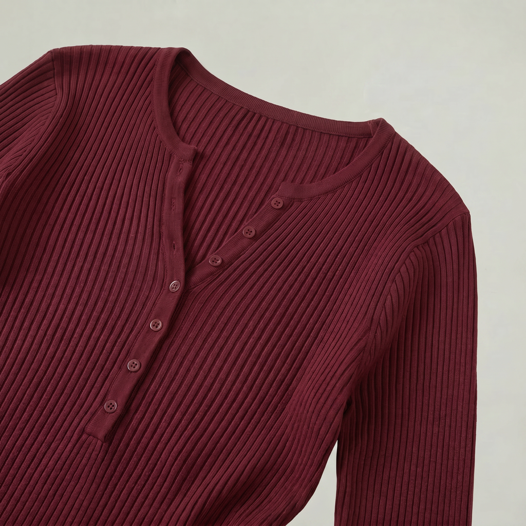 Women’s Long Sleeve Fitted Top - Button Front Slim Fit