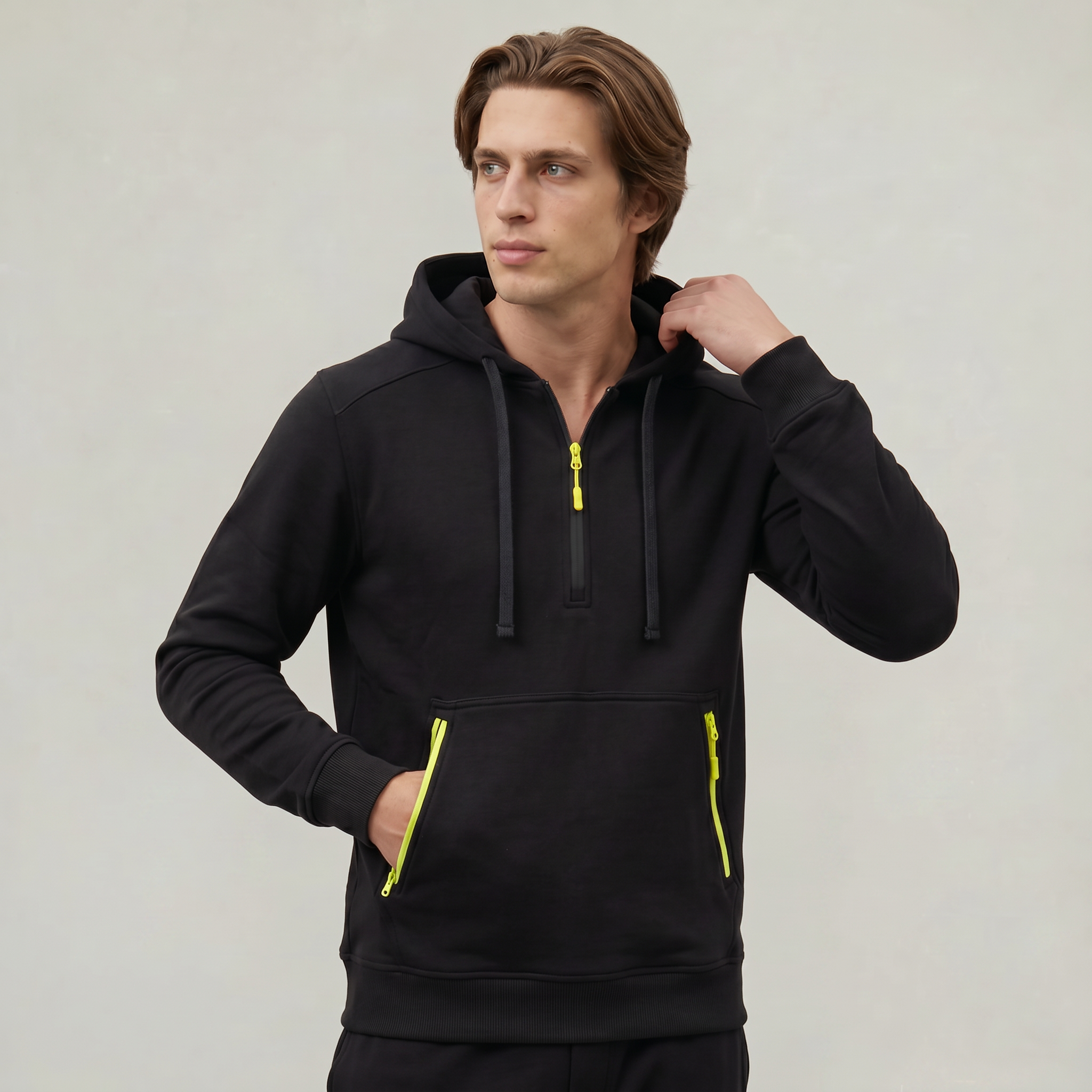 Men's Quarter Zip Tactical Hoodie - Multi-Pocket Fleece Pullover Sweatshirt