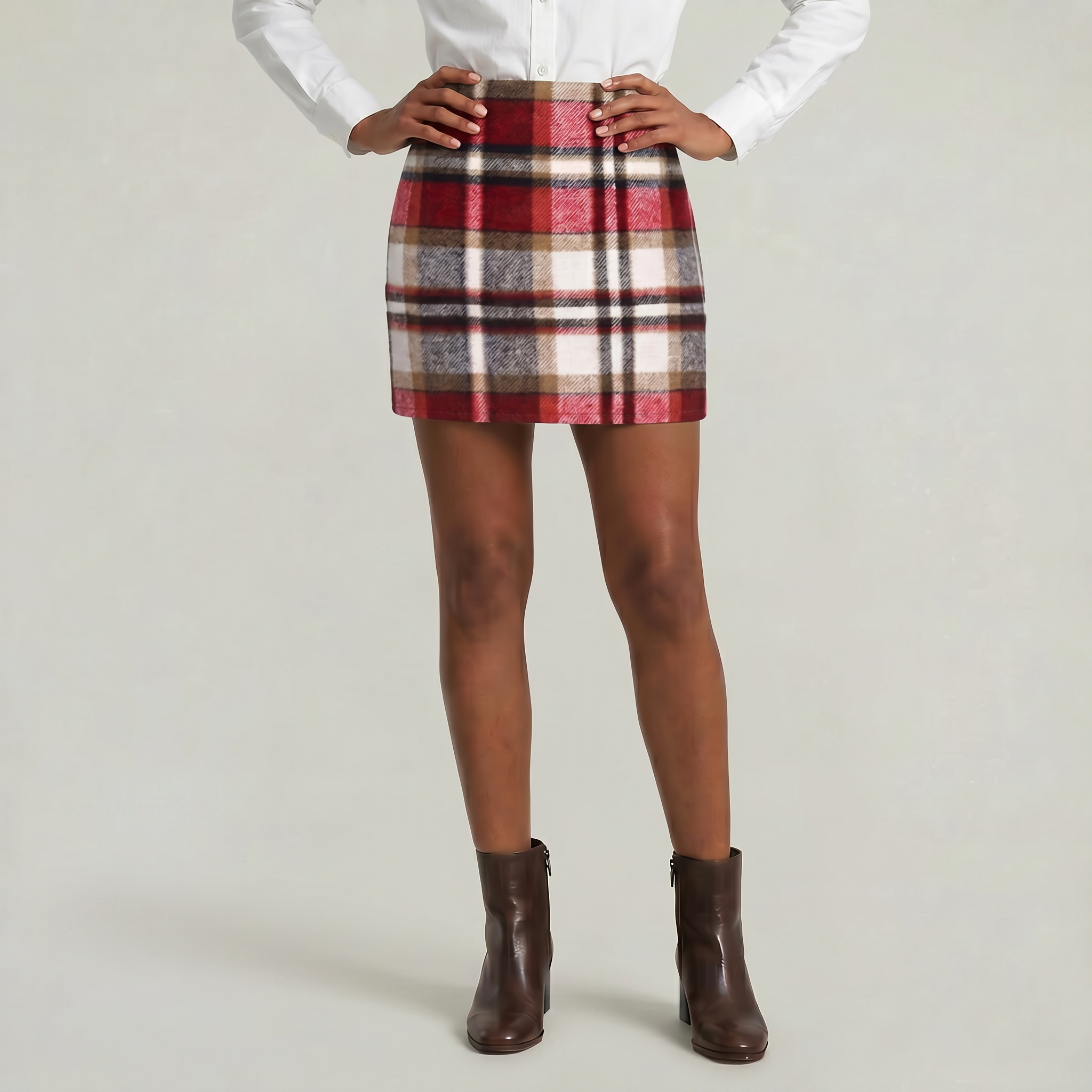 Women’s Plaid A-Line Skirt - High Waist Tweed Style Mini Skirt